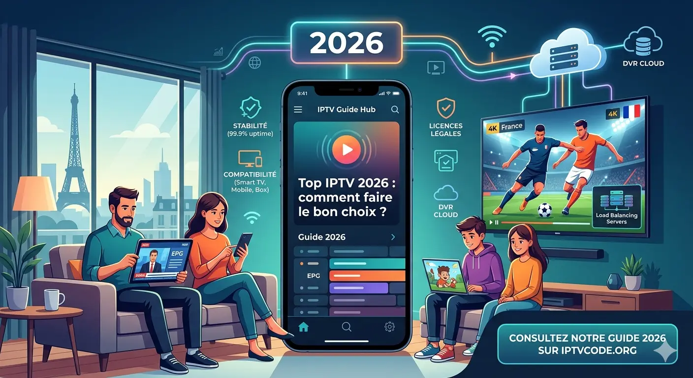 comparatif des meilleurs services IPTV en France en 2026 avec streaming 4K et DVR cloud sur IPTV Guide Hub. Top IPTV 2026