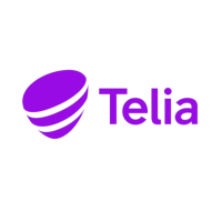 a purple logo on a black background