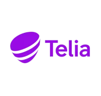 a purple logo on a black background